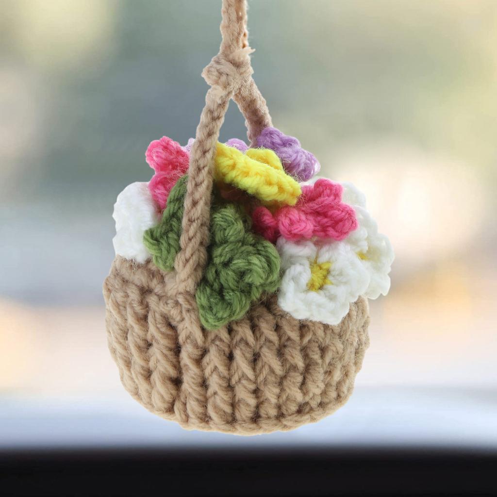 Милые многоцветные горшечные растения, вязаные крючком, подвесные зеркала для автомобиля - аксессуары Милые автомобильные аксессуары для женщин и мужчин, подарок ручной работы