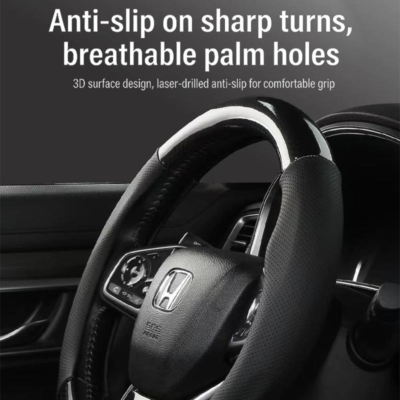 Suede Carbon Fiber Steering Wheel Cover Universal for Car Interior Breathable AntiSlip Fit for Most Vehicles