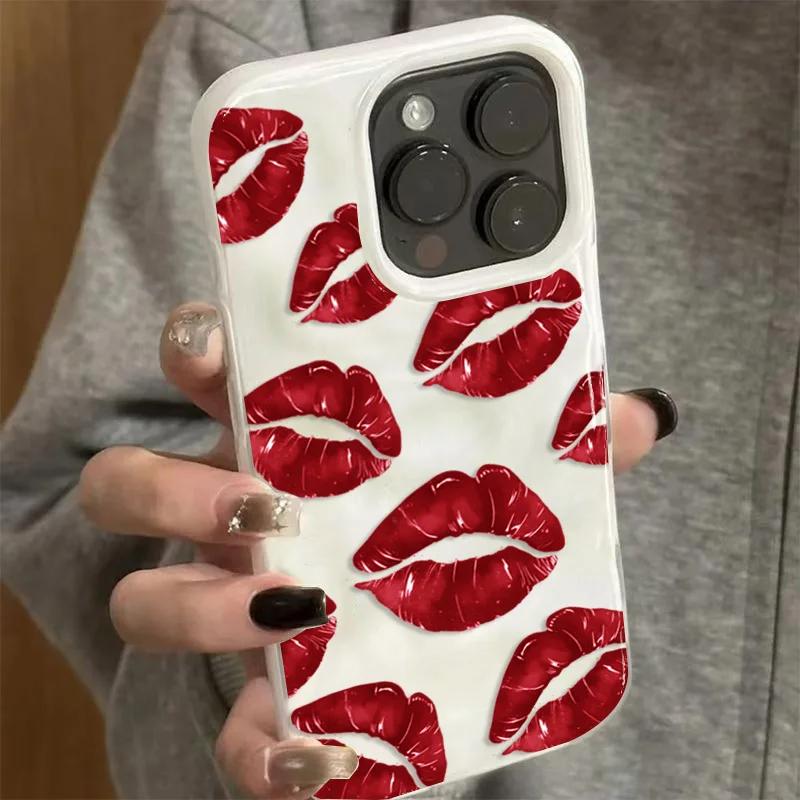 Красный принт губ Силиконовый чехол для телефона iPhone 17 16 15 14 13 12 Pro Max Plus 17 11 Воздушная текстура Ударопрочный мягкий чехол