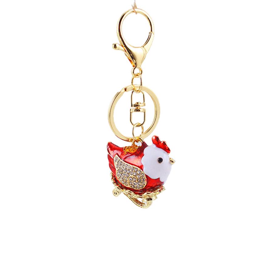 Очаровательный брелок для ключей в виде курицы с бриллиантами - металлическая подвеска в виде курицы со знаком зодиака для женских сумок (Подарочный предмет)