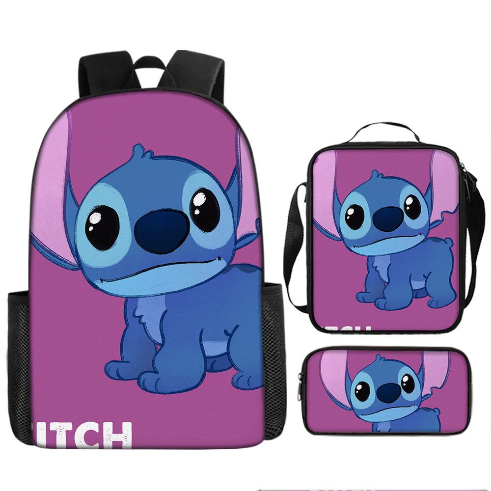 Stitch Backpack Set 3-Piece Lilo & Stitch School Backpack Insulated Lunch Bag Pencil Case Oxford Cloth Large Capacity