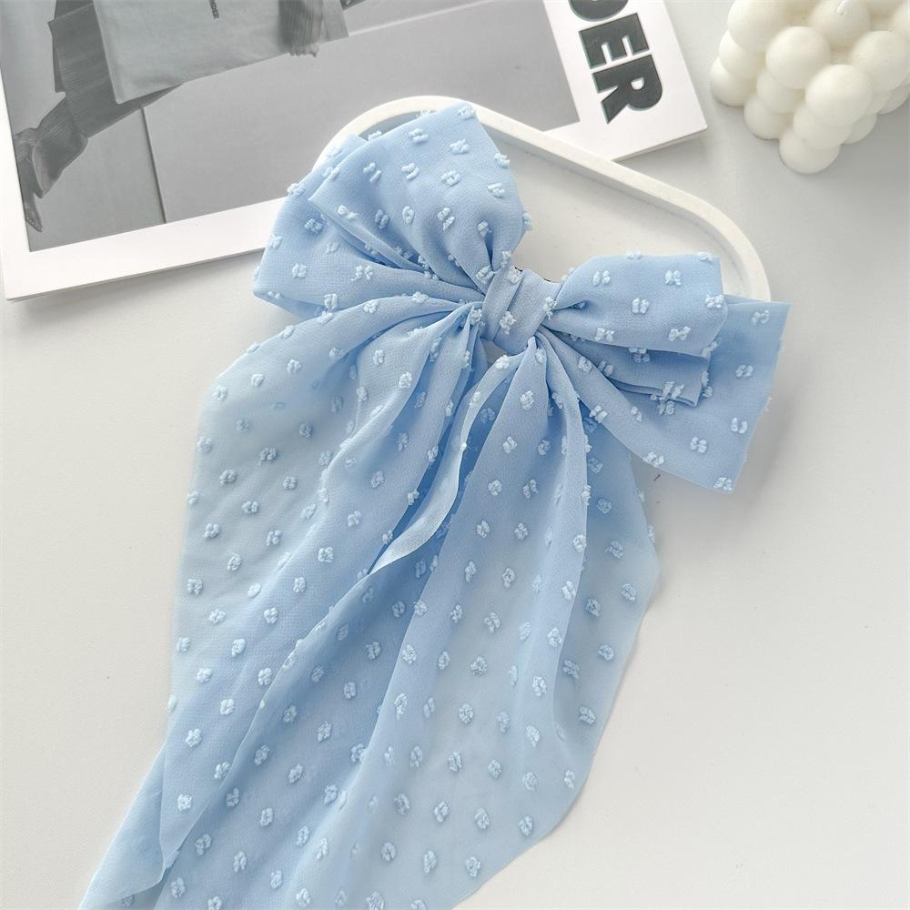 Шифоновый бант в горошек, заколка-стример, пружинная заколка на затылок, женская заколка для волос, головной убор, свежий и милый