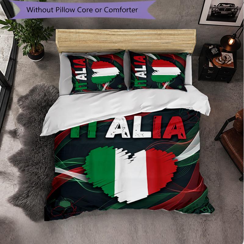Italy Football Pattern 3 Pieces Bedding Set Soft Microfiber Duvet Cover with Pillow Cases for Bedroom