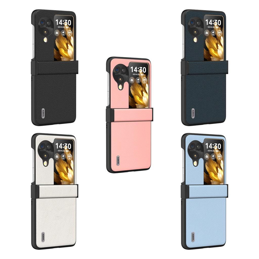 ABEEL Чехол для Oppo Find N3 Flip 5G, Дизайн шарнира, Натуральная коровья кожа+ПК, Чехол для телефона