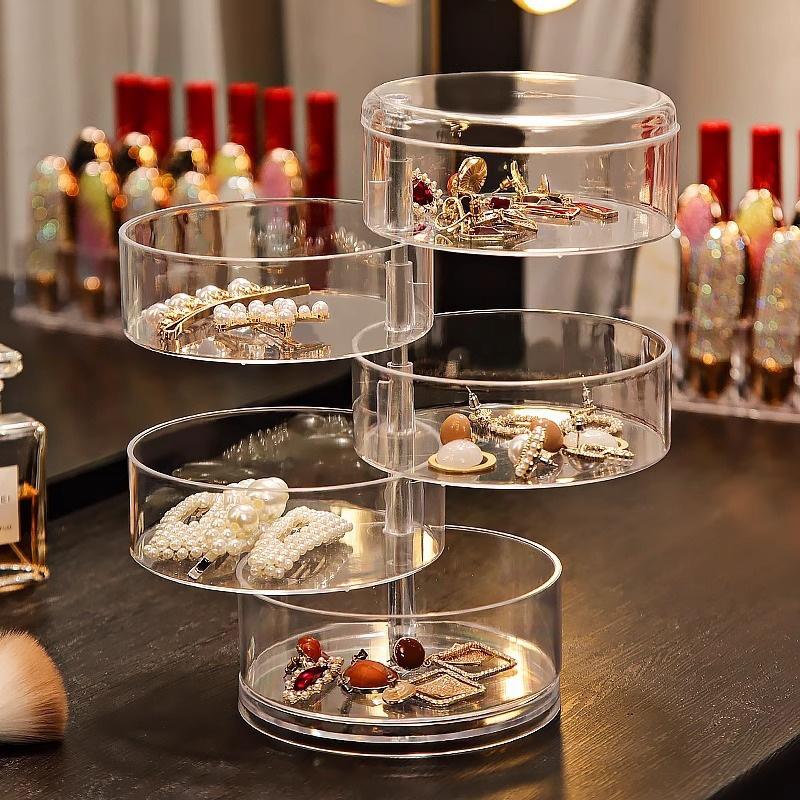 Transparent Storage Box Dust Proof And Waterproof Large Capacity Rotatable Jewelry Hairpin Jewelry Cosmetics Storage Box