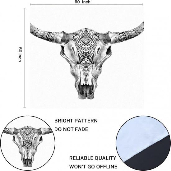 Emvency Tapestry Bull Aztec Longhorn Skull Cow Tribal Western Animals Home Decor Wall Hanging for Living Room Bedroom Dorm 50x60 inches