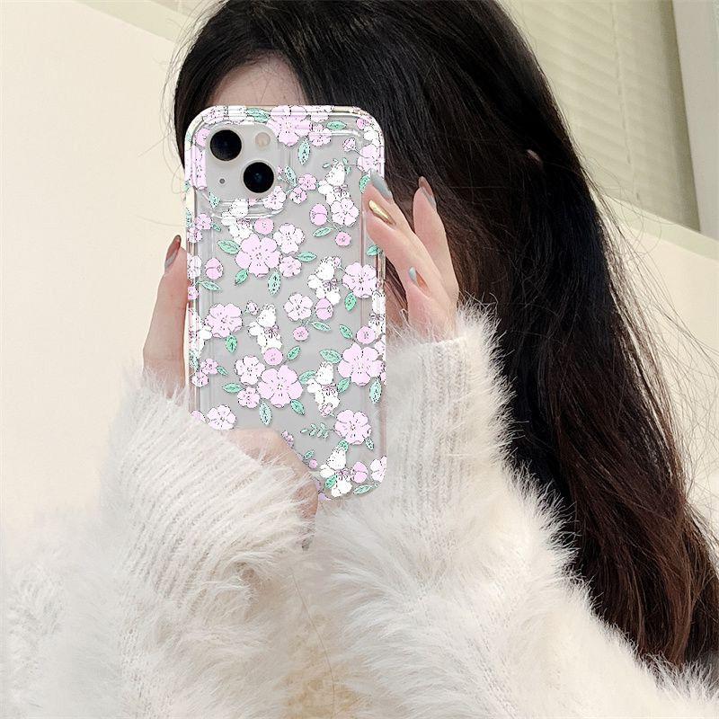 Маленький свежий цветок кролик подходит для чехла на телефон iPhone17promax Apple 16 большое отверстие 14/13 противоударный 15