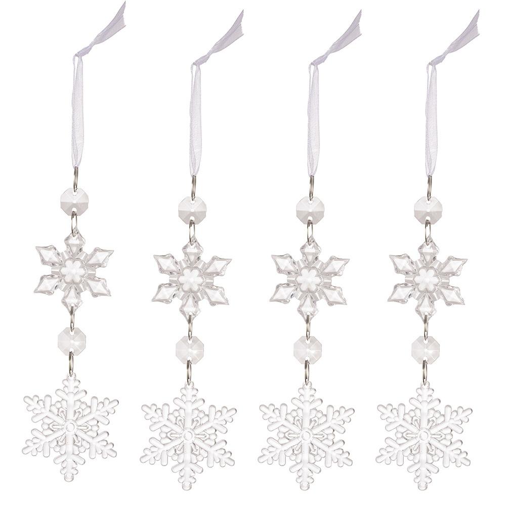 4pcs Transparent Christmas Snowflake Icicle Pendants New Year Gift Decoration