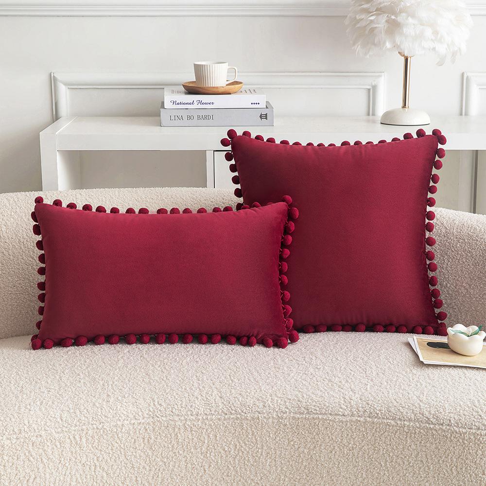 Белый Помпон Наволочка Декоративная Однотонный Вельвет 30x50см 45x45см 50x50см Бохо Декоративные Наволочки Чехол для Подушки Cuscini Divano