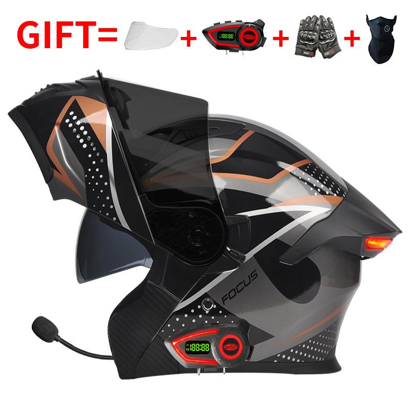 DOT Certified Motorcycle Bluetooth Helmet Men's and Women's Unveiling Helmet Four Seasons Universal Electric Vehicle Full Helmet Cycling Off-road H