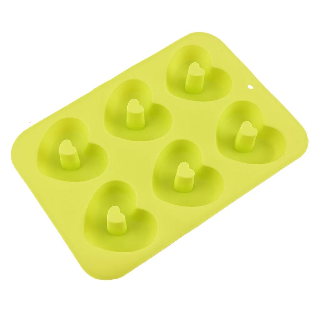 6 Cavity Heart Shaped Donut Mold Silicone Non-stick Baking Tray Reusable Folded Donuts Maker Colorful Soft Dessert Making Tool