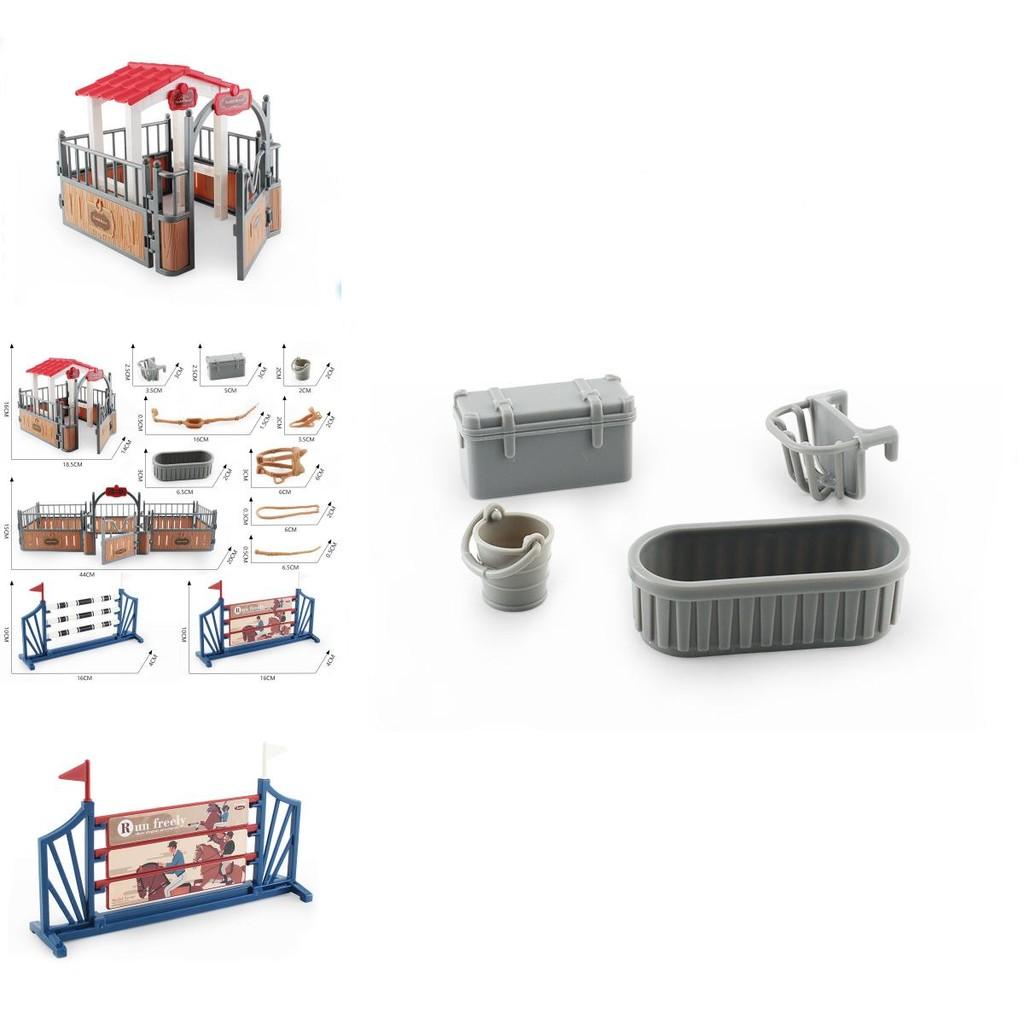 Realistic Plastic Farm Scene Decoration Set With Saddle Barn Pavilion Trough And Fence Models
