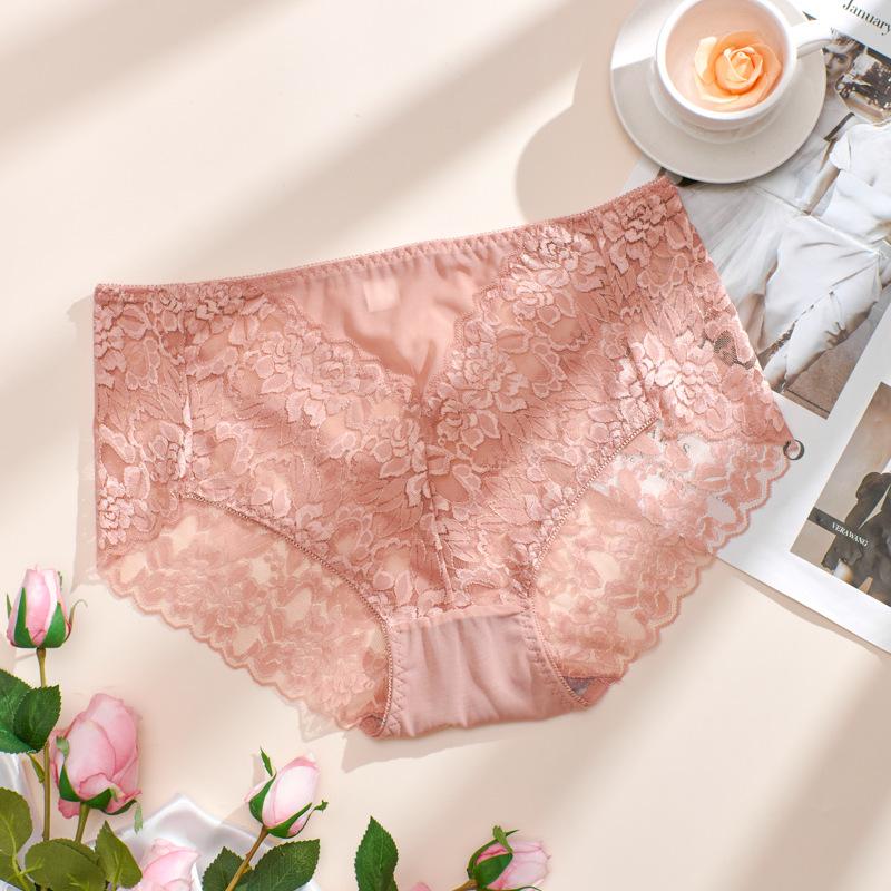 Женские сексуальные красные кружевные трусики больших размеров с цветочной сеткой - мягкое, дышащее и удобное нижнее белье с высокой талией
