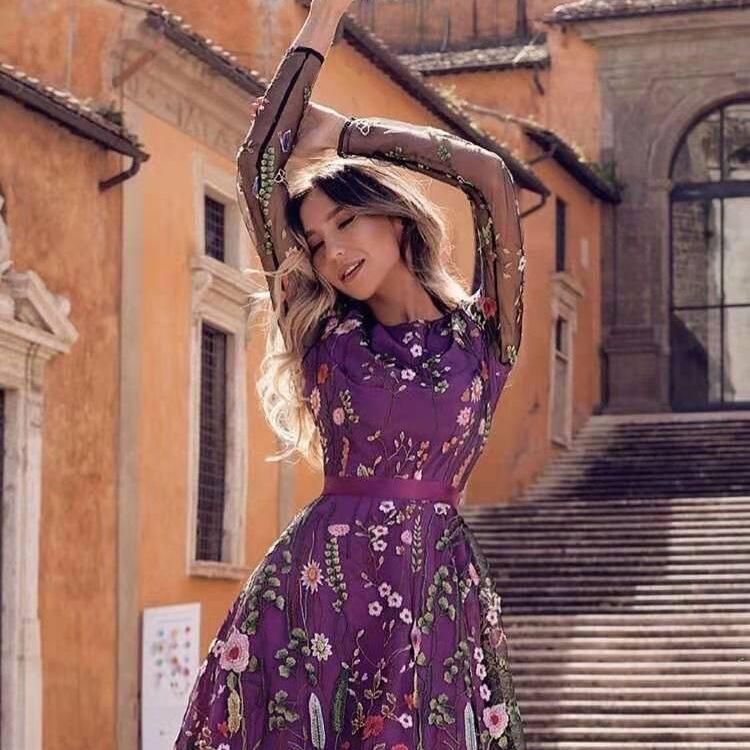 New Bohemian Lace Mesh Floral Embroidered Women's Dress