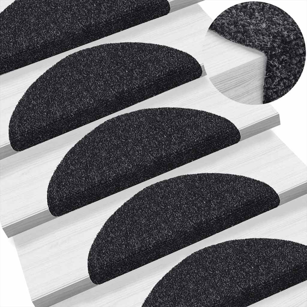 Self Adhesive Stair Treads Set of 5 56 x 17 x 3 cm Black Semi Round