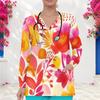 Watercolor Floral Print V Neck Long Sleeve Women Nurse Scrub Top Soft Breathable Medical Healthcare Work Blouse With Pockets
