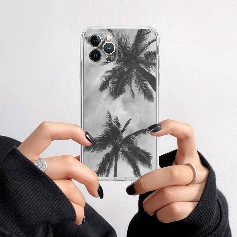 Черно-белые пальмовые листья пальмы Чехол для телефона Для iPhone 14 13 12 11 Pro Max XS X XR SE 2020 6 7 8 Plus Mini Прозрачный корпус