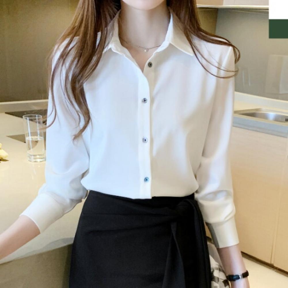 Shop Women S baSic Collared Long Sleeve blouSe Wdm Wbl Kpp8236