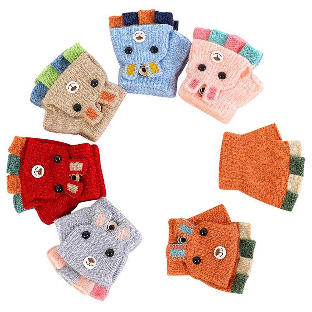 Eigenn Knit Gloves for Boys and with Mitten Fingerless and Warm and Perfect for Snow and More Kids' Babies, Girls, Covers, Half-Finger, Play, School,