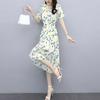 Платье с цветочным принтом для женщин с V-образным вырезом, коротким рукавом, струящимся запахом, платье миди с оборками и неровным подолом, платье А-силуэта для пляжного отдыха