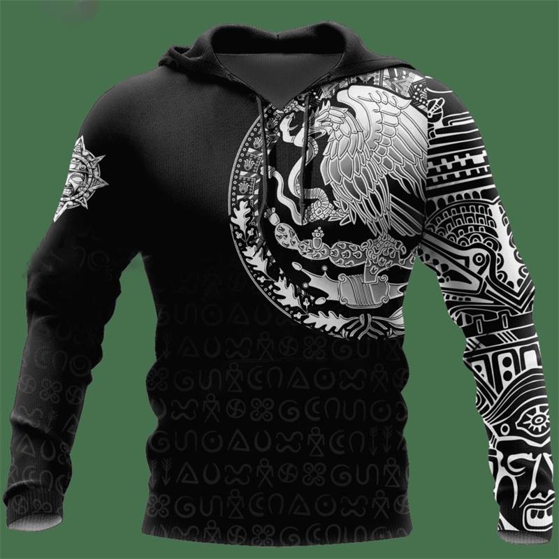 Fashion 3D Print Mexico Flag National Emblem Hoodie Men Tops Autumn Long Sleeve Mexican Aztec Sweatshirt Streetwear Clothing