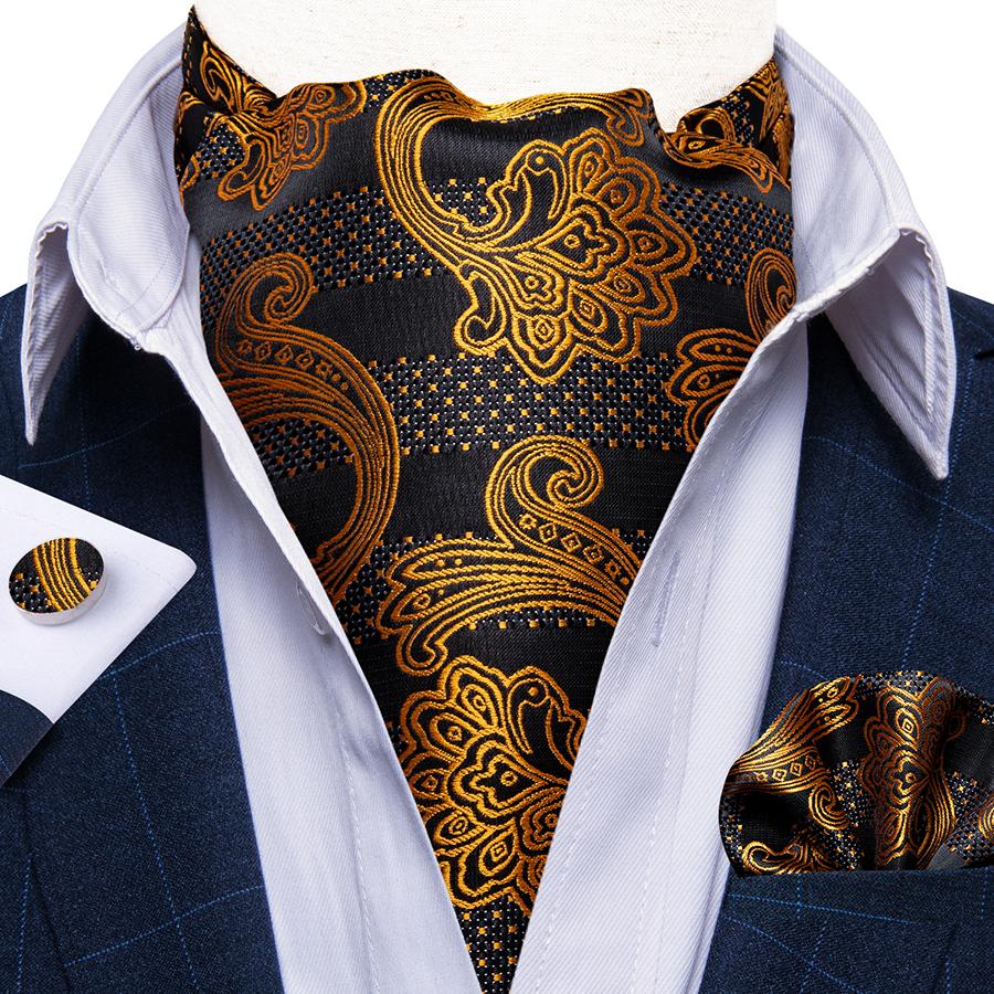 Men's Acot Tie with Boutonniere Floral Paielsy Silk Tie Hanky Cufflinks Luxury Ascot Tie Set Dibangu