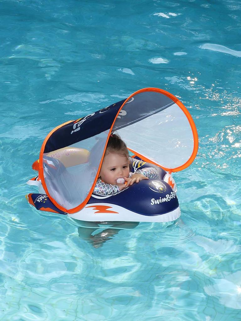YXTC Baby Float with Foot Compartment and Roof, Rocket-Shaped, for Babies, UV Protection, SPF50+ Sunscreen, Removable Sunshade, Baby Float for Water