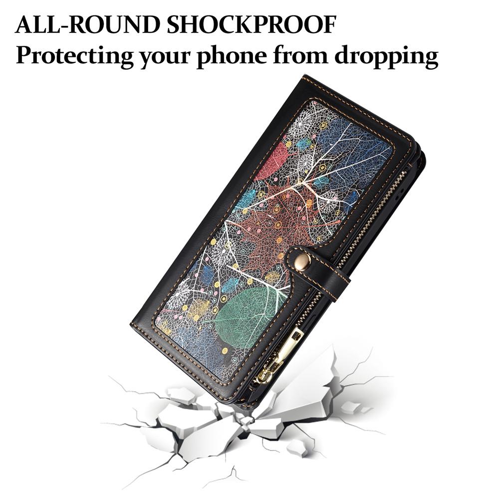 Для Oppo Reno10/Reno9/Reno7...Realme11/Realme9/C21/C15/C55...Oppo A94/A74... Кошелек с несколькими картами и узором в виде листьев, чехол для телефона с защитой от кражи и кистью