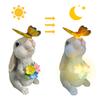 Resin Rabbit Statue with Solar Butterfly Flower Light Animal Garden Statue Cute Bunny Ornament for Outdoor Garden Yard Decor