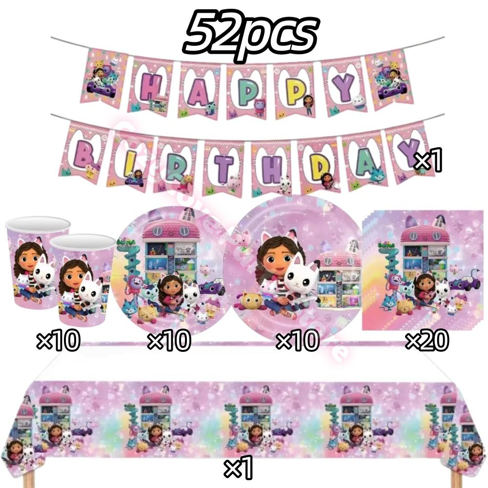 Gabby Dollhouse Birthday Party Decoration Gabby Plates Cups Napkins Cake Topper Balloons For Kids Party Favors Gifts Photo Booth
