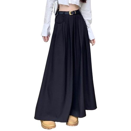 Women Skirt Elegant Flared A-Line Midi Skirt with Pockets Fashionable Solid Color Lady Skirt for Autumn
