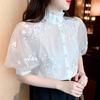 Retro Lantern Sleeve White Lace Shirt Fashion Women Embroidery Elegant Chiffon Blouse Woman Mesh Summer Tops Mujer Blusas 25068