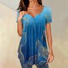 Women Tunic Tops Dressy Casual Summer Short Sleeve Shirts Loose Fit Pleated Boho Top