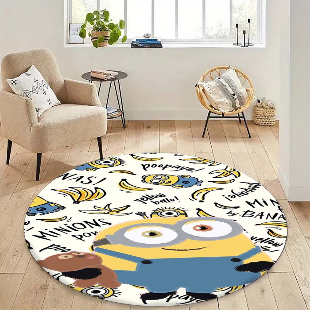 Hot Sale Minions Round Rug Cute Cartoon Theme Circular Floor Mat For Kids Boys Bedroom Dorm Playroom Home Decoration