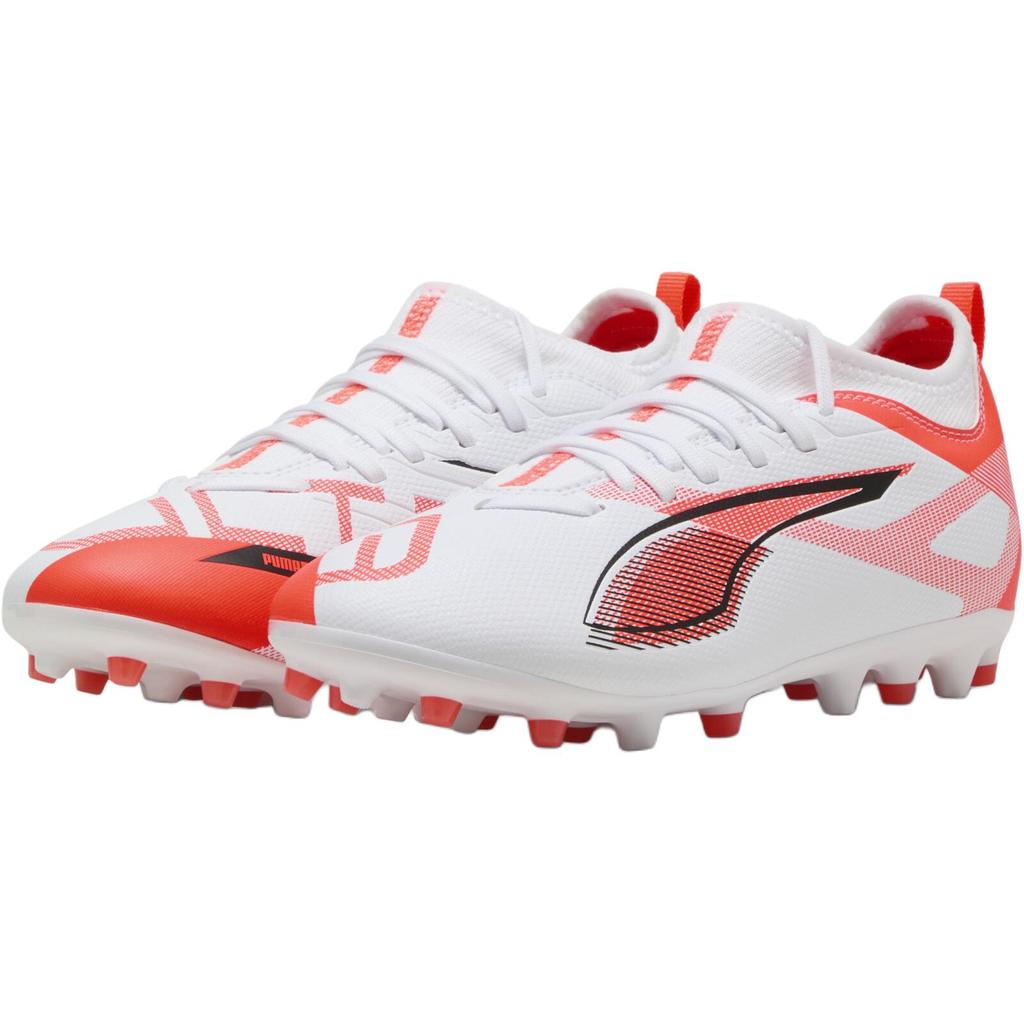 Puma Ultra 5 Match Mg Football Series Soft Comfortable Low Top Kids Football Shoes Kids Football Shoes White Black Bright-Red 108349-01