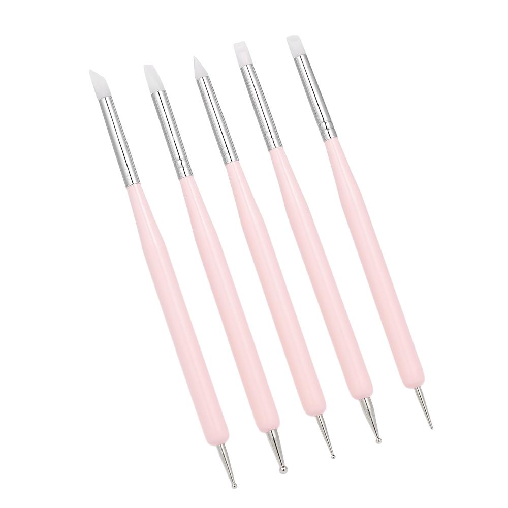 5 Pcs 2 Ways Nail Dotting Pen Silicone Nail Pen Nail Art Brush UV Gel Painting Drawing Brush Manicure Tool