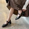 Vintage Mary Jane Small Leather Shoes Women's 2025 Women's Autumn New Versatile Single Shoes Thick Heel Square Head Velcro High Heels