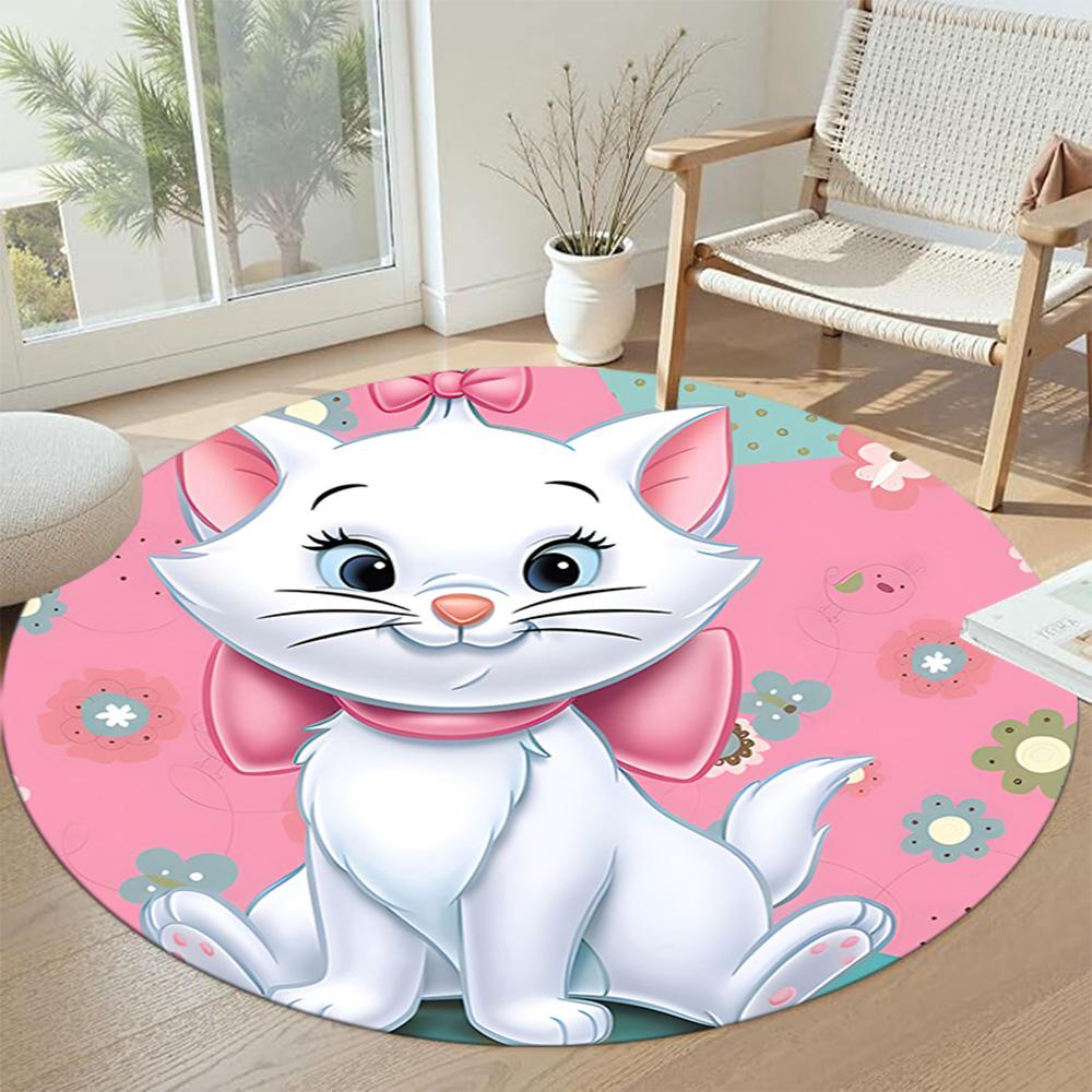 Pink Polka Dot Kitty Round Floor Mat Design for Outdoor Study room Hallway Bedrooms Anti-slip Round Rug Anime Office Decor Spiritual Gift