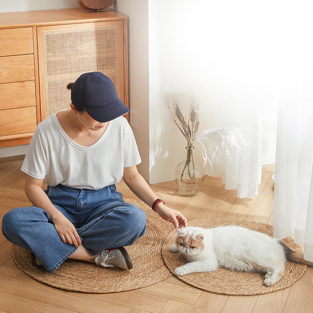 Natural Handwoven Straw Pad Jute Braided Area Rug Round Raffia Rug for Yoga Fitness Outdoor Rest Kitchen Decors