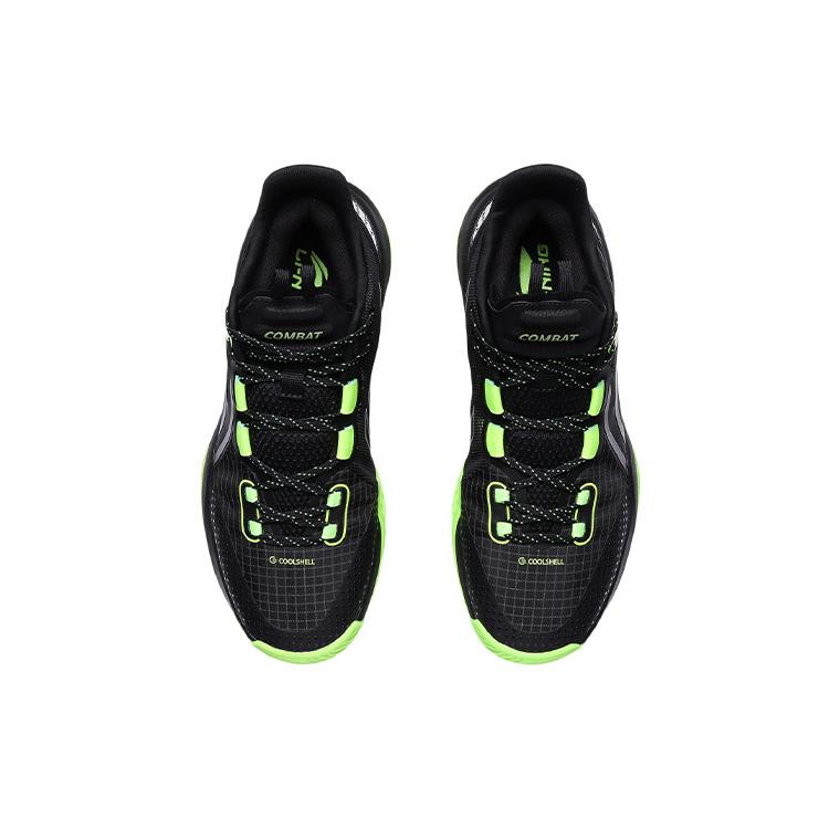 Li Ning Combat Низкие Устойчивые к истиранию Нескользящие Низкие Полноценные Баскетбольные кроссовки Мужские Черно-зеленые ABPR027-1