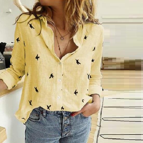Turn Down Collar Long Sleeve Buttoned Cotton Shirts Women Solid Color Loose Plus Size Tops White Blue Blouse