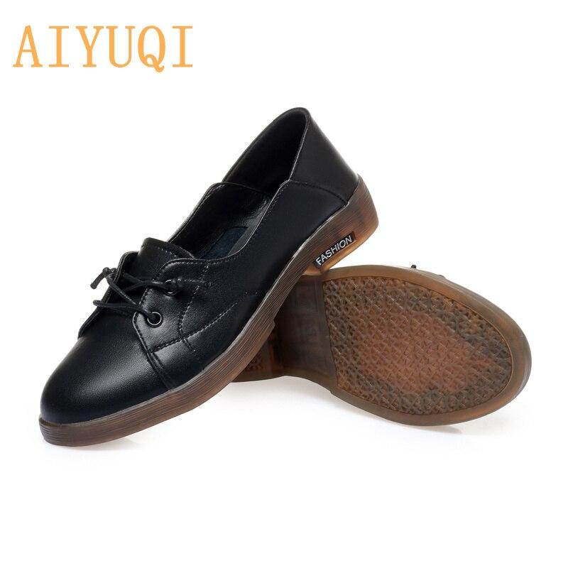 Women Shoes Low-heel Spring Round Head Non-slip Casual Loafers Female Large Size Lace-up Shoes Ladies