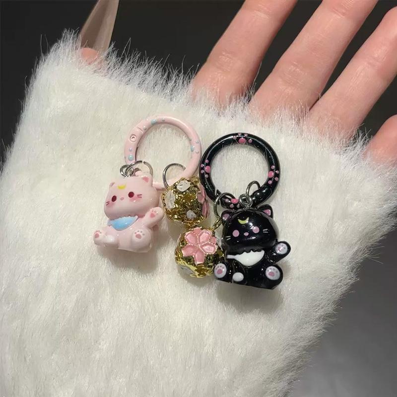 1PC Resin Kitten Cute Car Key Pendant with Small Bell Bag Charm 3D Cat Keychain Anti-lost Cartoon Mobile Phone Chain