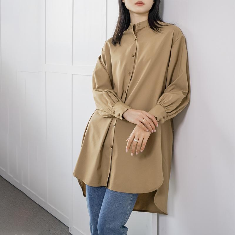 Spring and Summer Solid Color Loose Shirt Women's Medium and Long Large Version Women's Shirt New