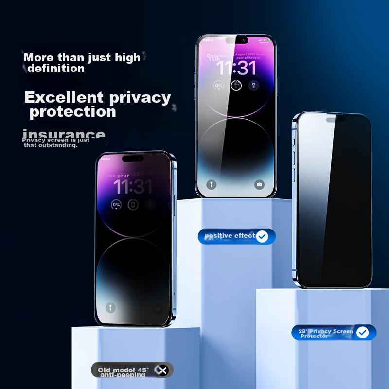 Screen Protector for IPhone 14 Pro, Full Coverage HD Tempered Glass Film, Shockproof Anti-Spy Protection Screen Film for IPhone 14 Pro, 2-Pack