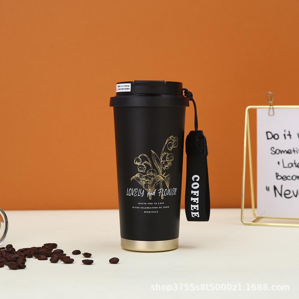 Американская термокружка из нержавеющей стали 304, автомобильная портативная кружка, модная кофейная кружка 'Ландыш' с подъемной веревкой