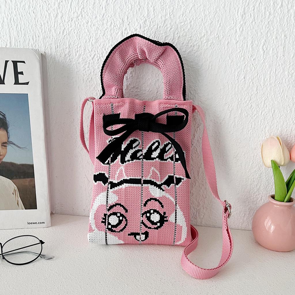 Нишевый дизайн Милая мультяшная мини-вязаная сумка для мобильного телефона Универсальная маленькая портативная сумка-мессенджер для поездок на работу Маленькая квадратная сумка