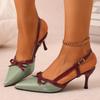 Fashion Fashion Mix Color Sling Back Pumps Women 2025 Summer Sexy Pointed Toe High Heel Sandals Sweet Bowknot Decoration Dress Shoes