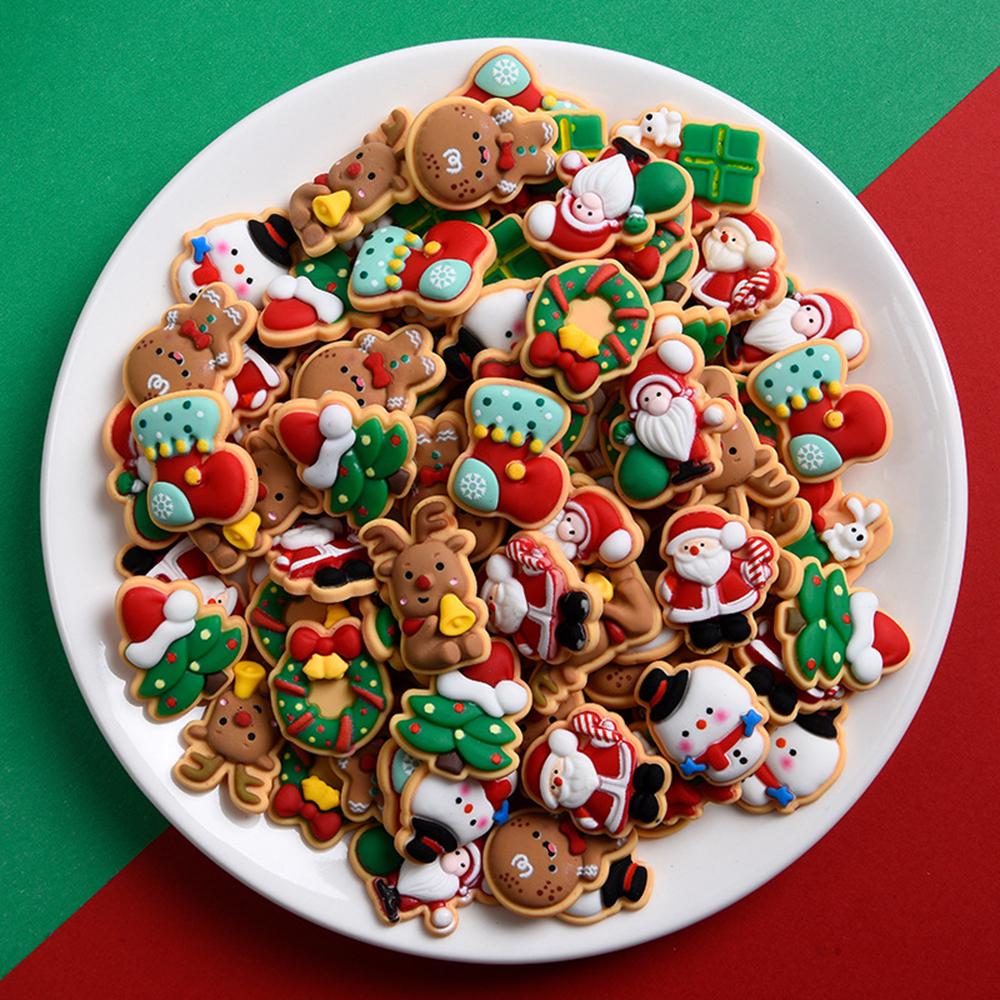 Mini Christmas Resin Figurine Crafts Santa Trees Elk Snowman Bells Flatback Cabochon Scrapbook Ornament Diy Hairwear Accessories