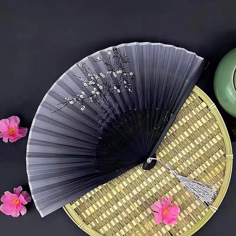Бамбуковый антикварный складной веер в китайском стиле, летний женский танцевальный веер, портативный элегантный цветочный ручной веер, изысканные подарки